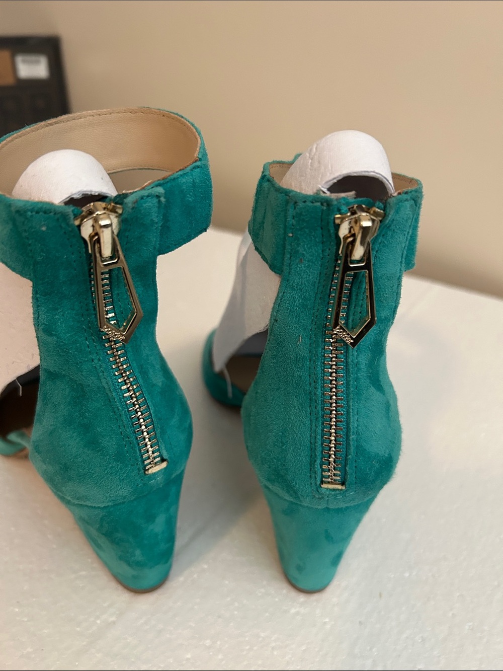Botkier Teal Suede Open-Toe Ankle-Strap Heels - Picture 3 of 5
